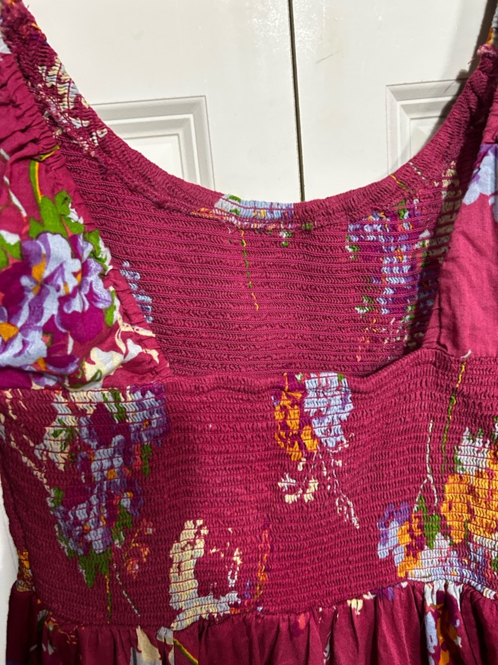 Free People Handkerchief dress Magenta Floral Puff-Sleeve Midi Dress - Picture 2 of 10